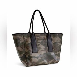 DKNY Camo Tote Bag Large Shoulder Bag Black Trim + Pouch Army Print